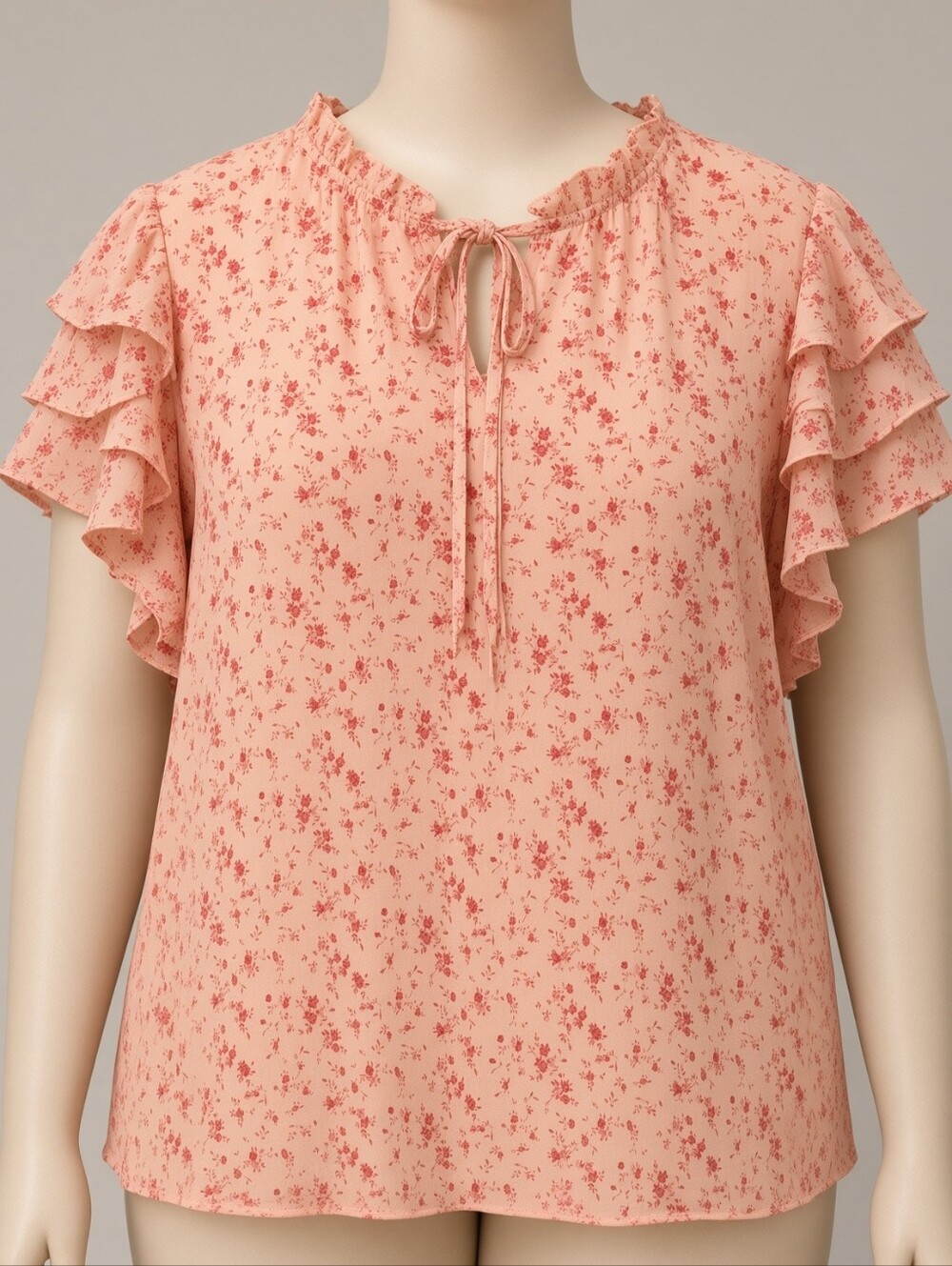 Women's Floral Ruffle Sleeve Blouse - Peach Pink